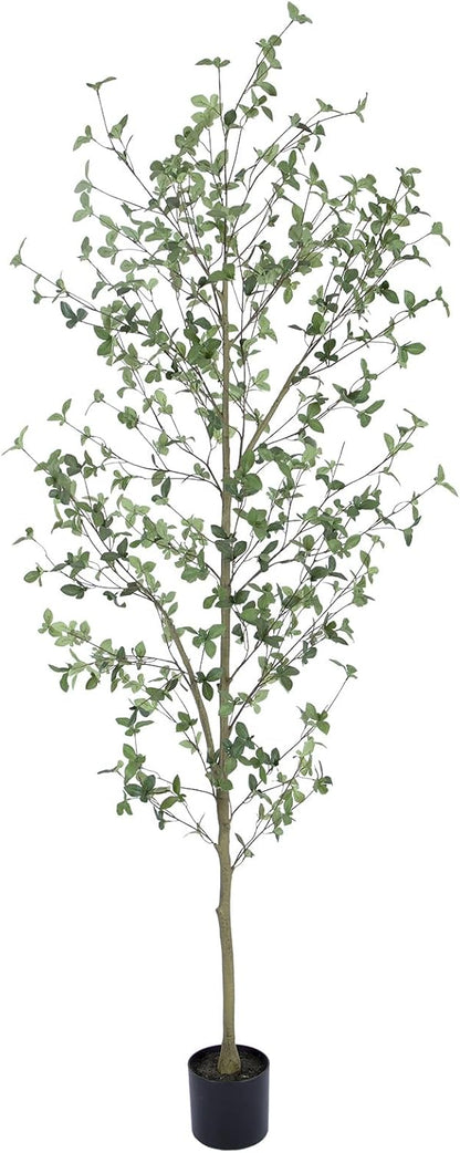 6ft Artificial Quince Leaf Tree with Realistic Trunks, 72in Faux Quince Leaf Tree with Lifelike Leaves for Garden, Home, Living Room Decor