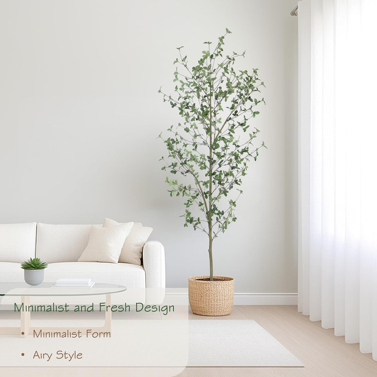 6ft Artificial Quince Leaf Tree with Realistic Trunks, 72in Faux Quince Leaf Tree with Lifelike Leaves for Garden, Home, Living Room Decor