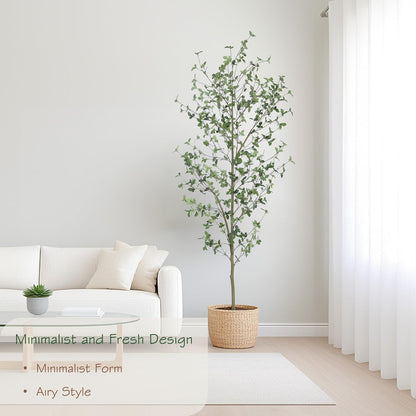 6ft Artificial Quince Leaf Tree with Realistic Trunks, 72in Faux Quince Leaf Tree with Lifelike Leaves for Garden, Home, Living Room Decor