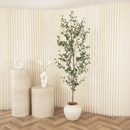 6ft Artificial Quince Leaf Tree with Realistic Trunks, 72in Faux Quince Leaf Tree with Lifelike Leaves for Garden, Home, Living Room Decor
