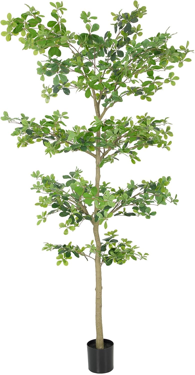 6ft Artificial Quince Leaf Tree with Realistic Trunks, 72in Faux Quince Leaf Tree with Lifelike Leaves for Garden, Home, Living Room Decor