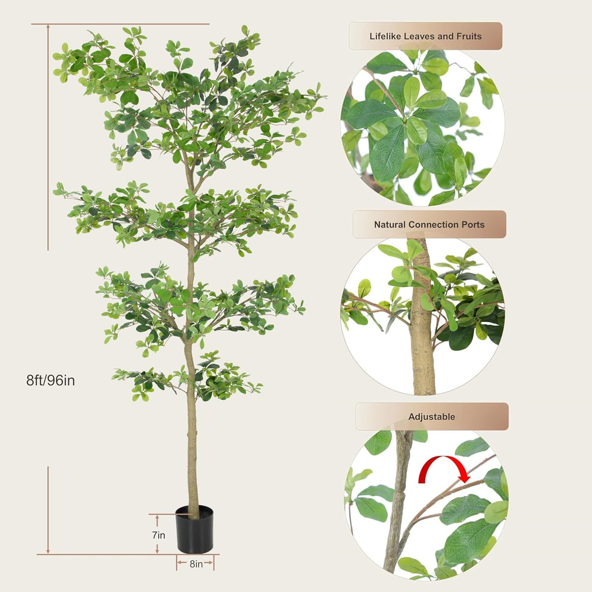 6ft Artificial Quince Leaf Tree with Realistic Trunks, 72in Faux Quince Leaf Tree with Lifelike Leaves for Garden, Home, Living Room Decor