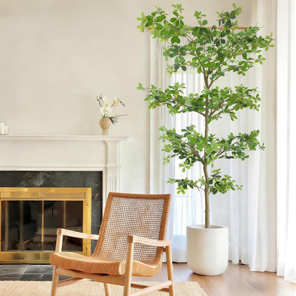 6ft Artificial Quince Leaf Tree with Realistic Trunks, 72in Faux Quince Leaf Tree with Lifelike Leaves for Garden, Home, Living Room Decor