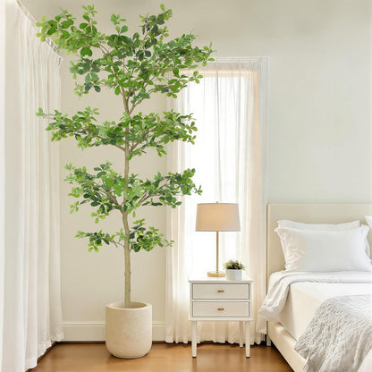 6ft Artificial Quince Leaf Tree with Realistic Trunks, 72in Faux Quince Leaf Tree with Lifelike Leaves for Garden, Home, Living Room Decor