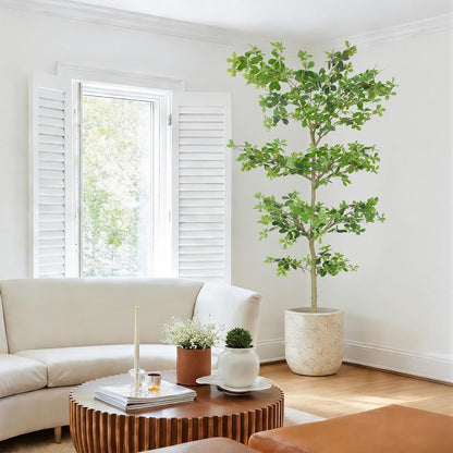 6ft Artificial Quince Leaf Tree with Realistic Trunks, 72in Faux Quince Leaf Tree with Lifelike Leaves for Garden, Home, Living Room Decor