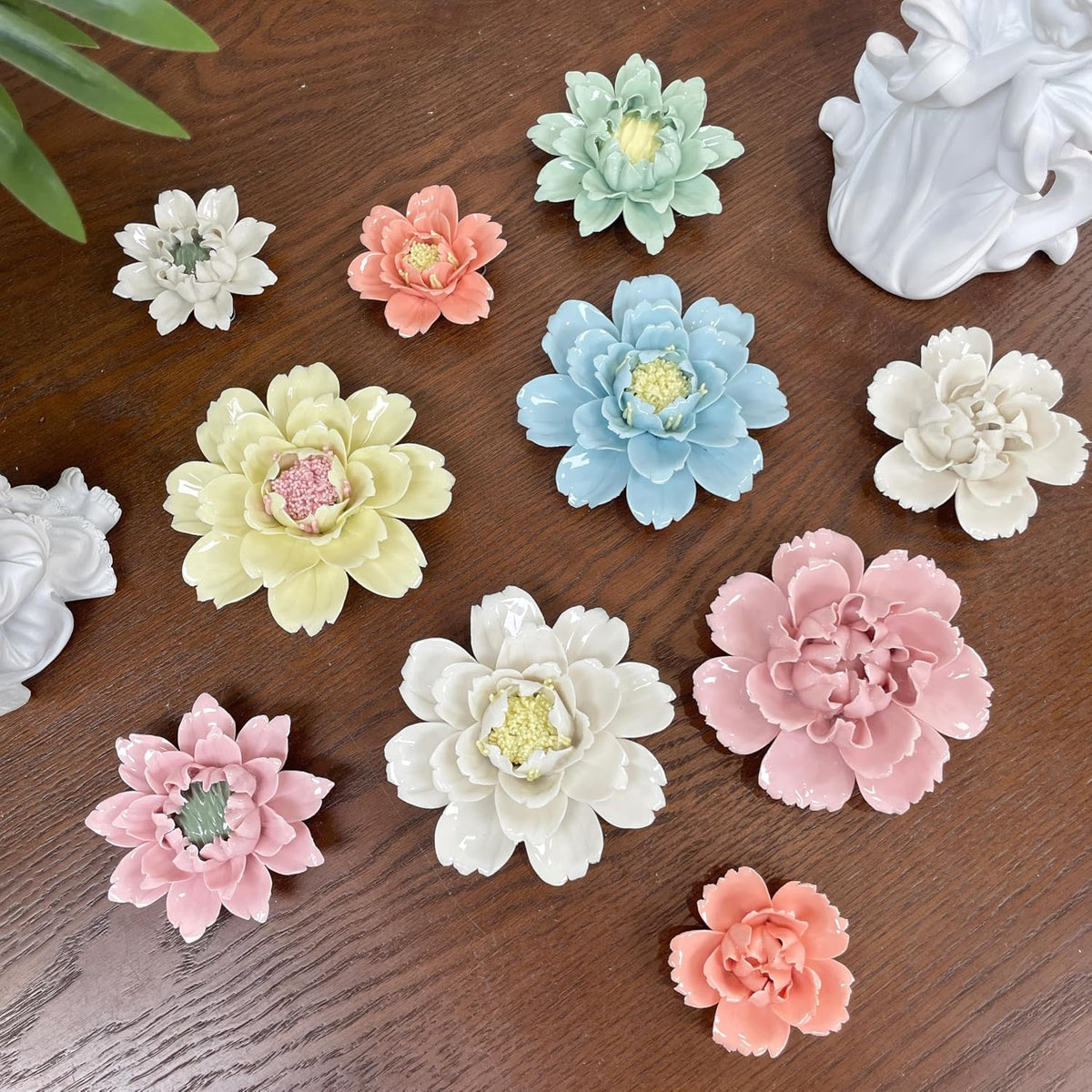 Protea, 2.76" Ceramic Flower Wall Art Décor, Artificial Flower Wall Sculpture，Handcrafted 3D Hanging Porcelain Flowers for Home，Hallway，Living Room (White) - Colors A