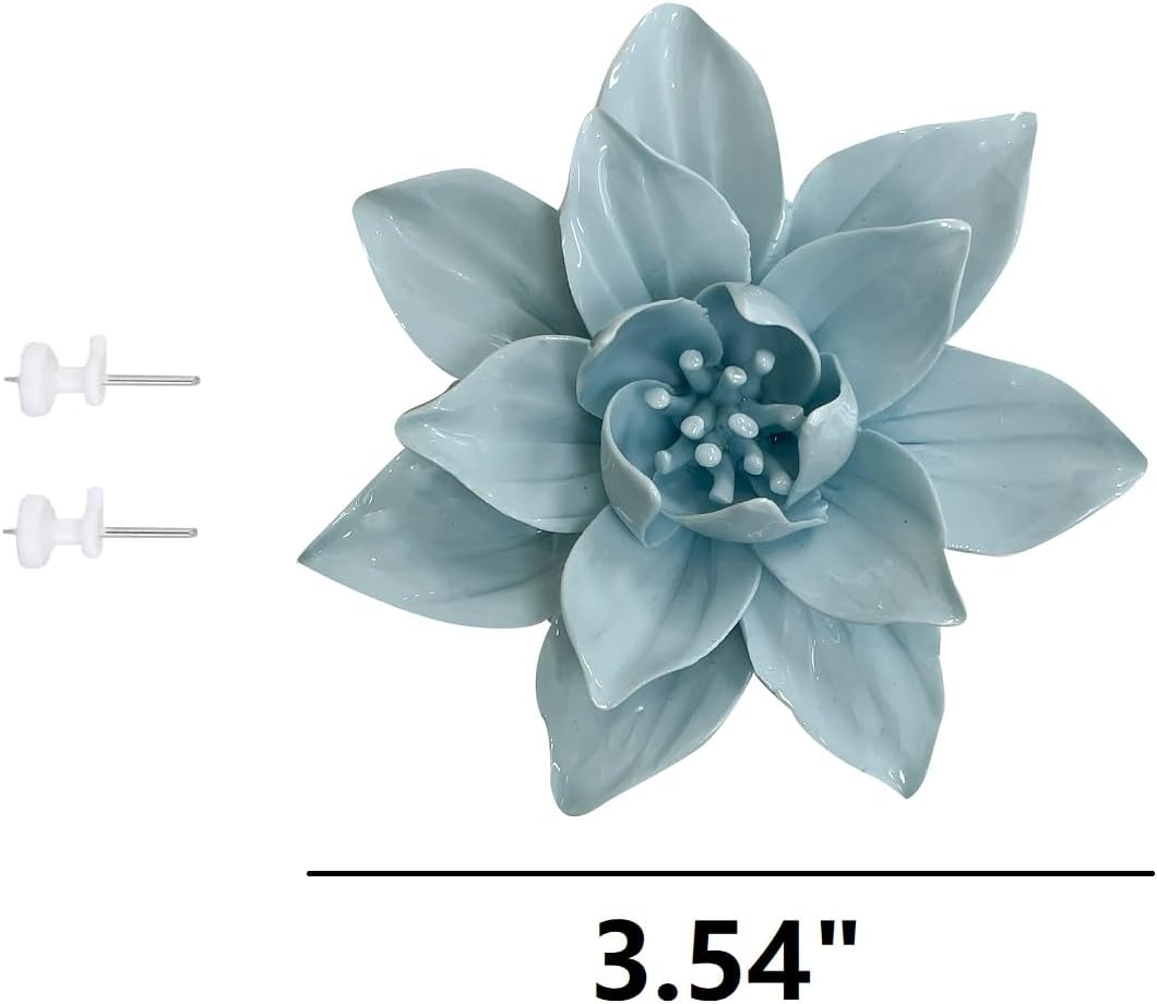 Protea, 2.76" Ceramic Flower Wall Art Décor, Artificial Flower Wall Sculpture，Handcrafted 3D Hanging Porcelain Flowers for Home，Hallway，Living Room (White) - Colors A