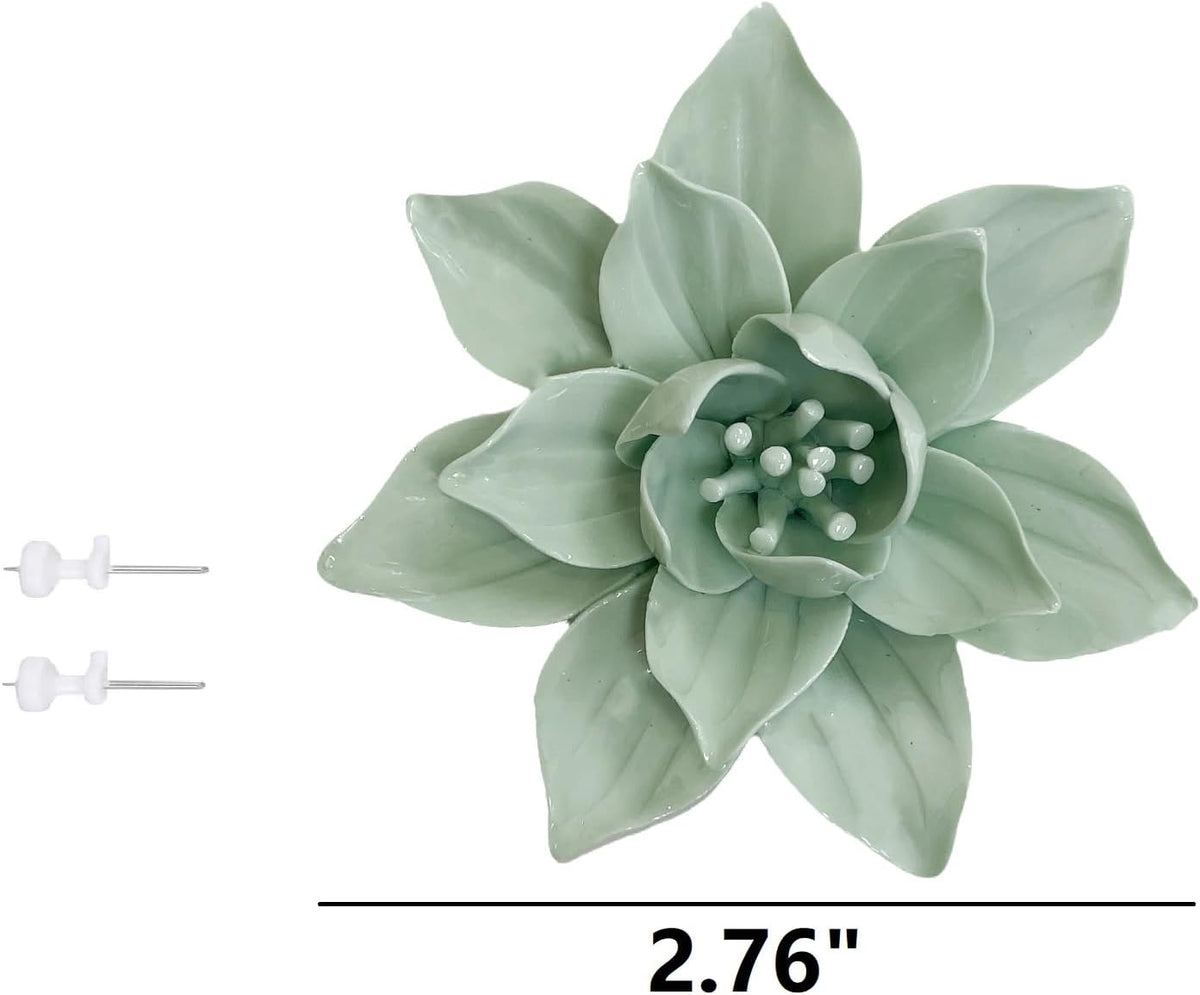 Protea, 2.76" Ceramic Flower Wall Art Décor, Artificial Flower Wall Sculpture，Handcrafted 3D Hanging Porcelain Flowers for Home，Hallway，Living Room (White) - Colors A