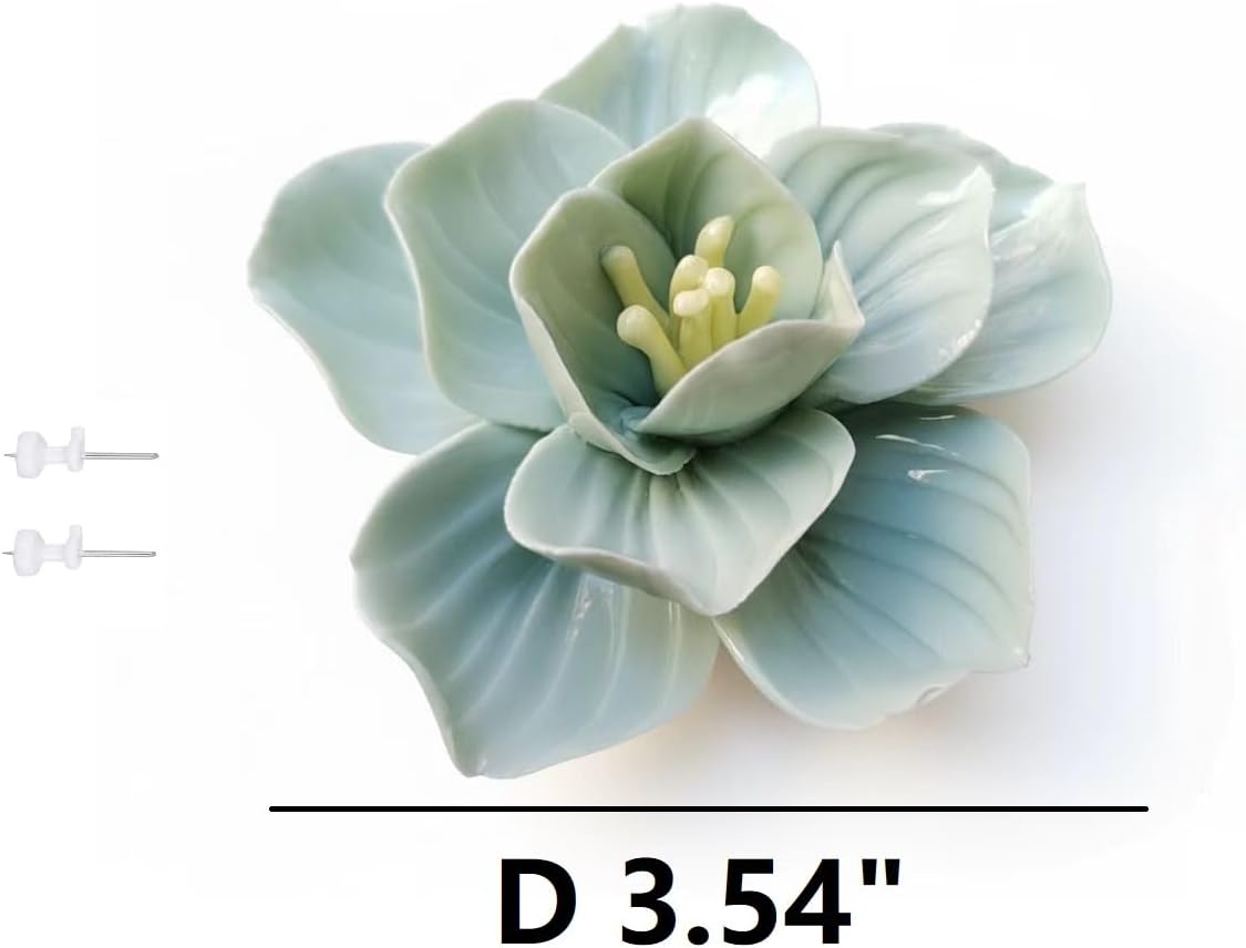 Protea, 2.76" Ceramic Flower Wall Art Décor, Artificial Flower Wall Sculpture，Handcrafted 3D Hanging Porcelain Flowers for Home，Hallway，Living Room (White) - Colors A