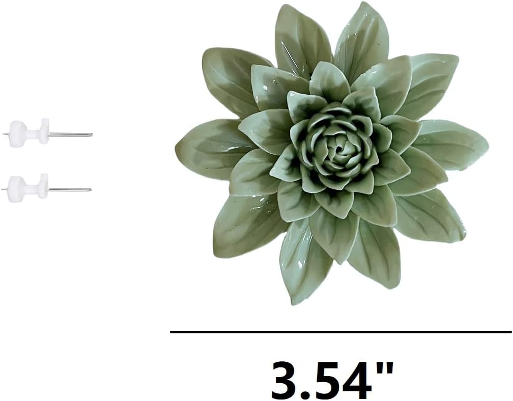 Protea, 2.76" Ceramic Flower Wall Art Décor, Artificial Flower Wall Sculpture，Handcrafted 3D Hanging Porcelain Flowers for Home，Hallway，Living Room (White) - Colors A