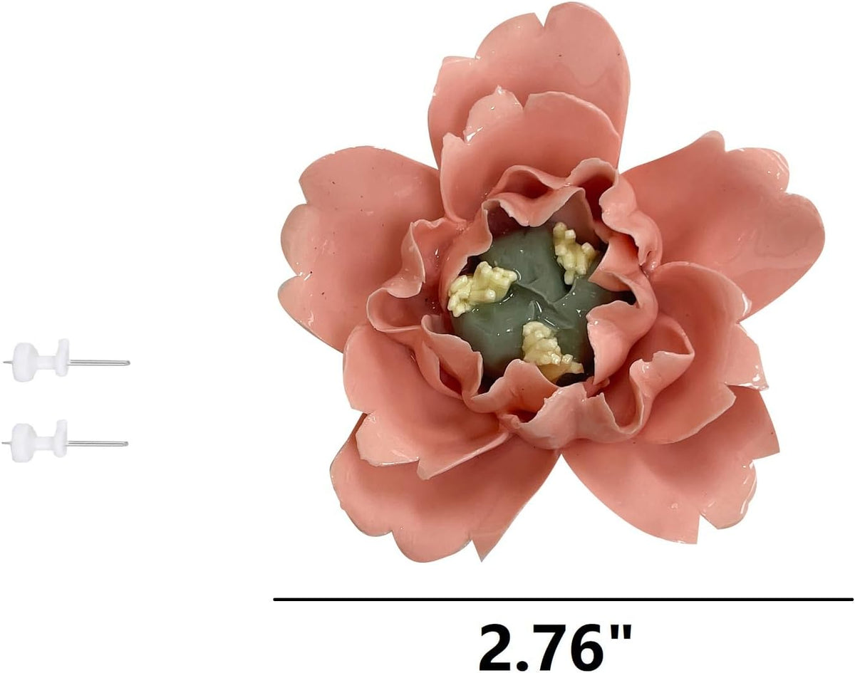 Protea, 2.76" Ceramic Flower Wall Art Décor, Artificial Flower Wall Sculpture，Handcrafted 3D Hanging Porcelain Flowers for Home，Hallway，Living Room (White) - Colors A
