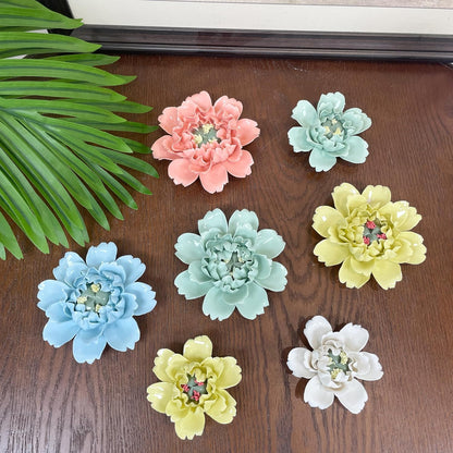 Protea, 2.76" Ceramic Flower Wall Art Décor, Artificial Flower Wall Sculpture，Handcrafted 3D Hanging Porcelain Flowers for Home，Hallway，Living Room (White) - Colors A