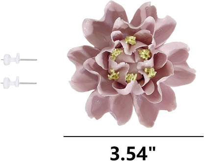 Protea, 2.76" Ceramic Flower Wall Art Décor, Artificial Flower Wall Sculpture，Handcrafted 3D Hanging Porcelain Flowers for Home，Hallway，Living Room (White) - Colors A
