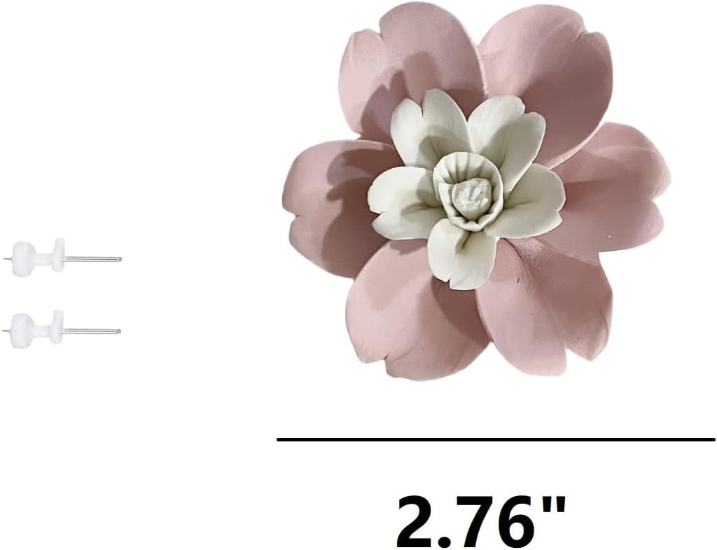 Protea, 2.76" Ceramic Flower Wall Art Décor, Artificial Flower Wall Sculpture，Handcrafted 3D Hanging Porcelain Flowers for Home，Hallway，Living Room (White) - Colors A