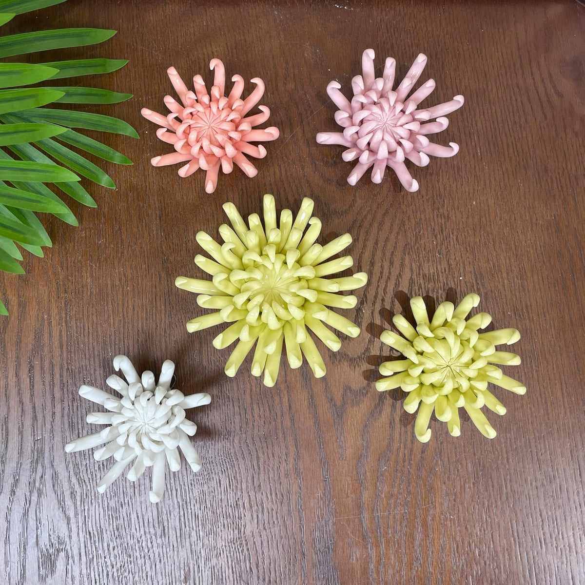 Protea, 2.76" Ceramic Flower Wall Art Décor, Artificial Flower Wall Sculpture，Handcrafted 3D Hanging Porcelain Flowers for Home，Hallway，Living Room (White) - Colors A