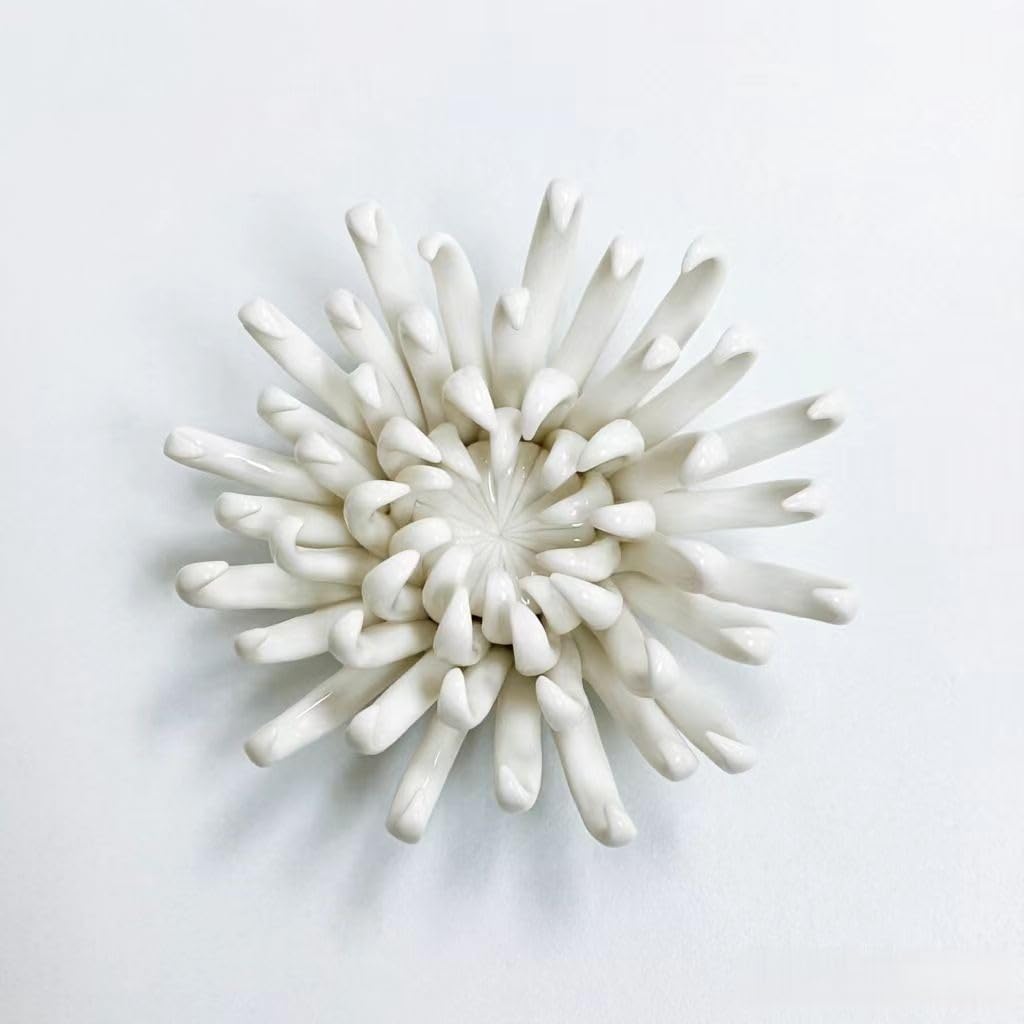 Protea, 2.76" Ceramic Flower Wall Art Décor, Artificial Flower Wall Sculpture，Handcrafted 3D Hanging Porcelain Flowers for Home，Hallway，Living Room (White) - Colors A