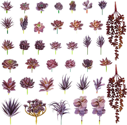 40 Pieces Artificial Succulent Plant Faux Realistic Fake Unpotted Mini Succulent for DIY Garden Home Office Indoor Decor (Elegant)
