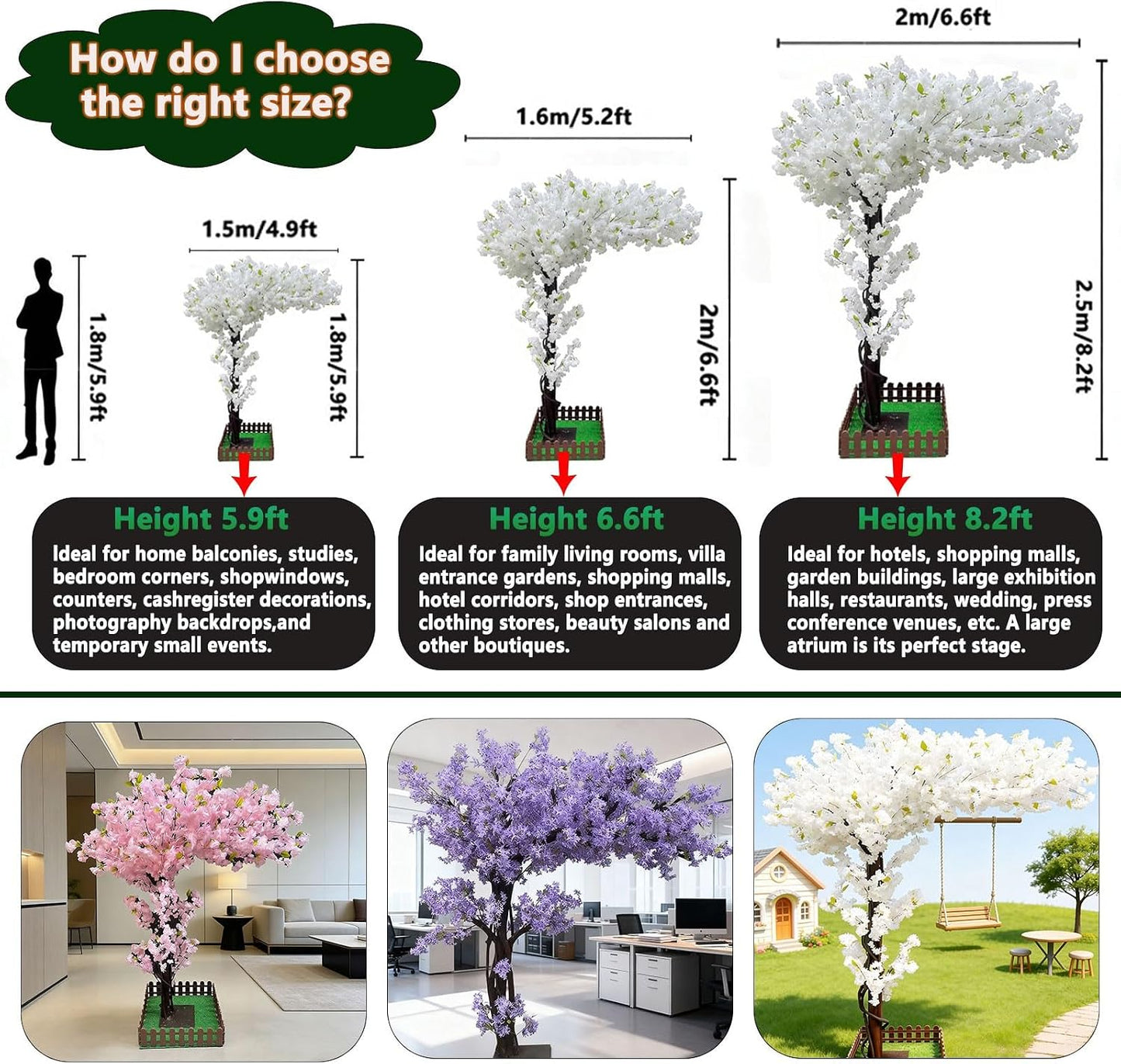 Large Artificial Cherry Blossom Trees Pink 6.6ft for Indoor Outdoor Home Decor,Tall Fake Japanese Cherry Blossom Wishing Trees for Living Room Garden Party,Wedding,Courtyards,Centerpieces