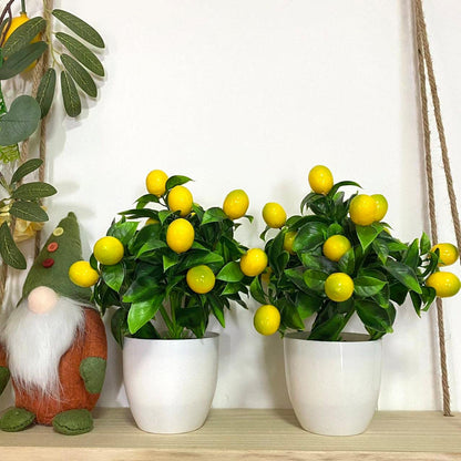 2Pcs 9.45Inch Artificial Lemon Tree Decor,Fake Lemon Plants Artificial Lemon Tree Bonsai Faux Greenery Mini Lemon Decorations for Kitchen,Home,Indoor,Bedroom and Lemon Theme Tea Party Centerpieces