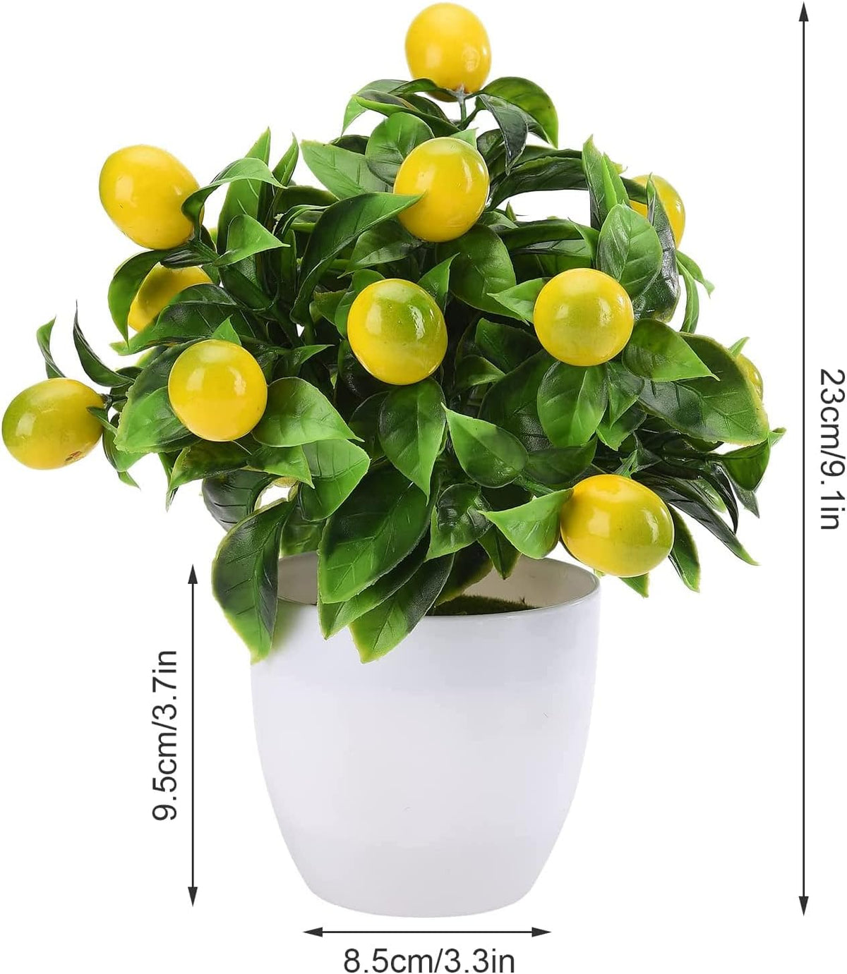 2Pcs 9.45Inch Artificial Lemon Tree Decor,Fake Lemon Plants Artificial Lemon Tree Bonsai Faux Greenery Mini Lemon Decorations for Kitchen,Home,Indoor,Bedroom and Lemon Theme Tea Party Centerpieces