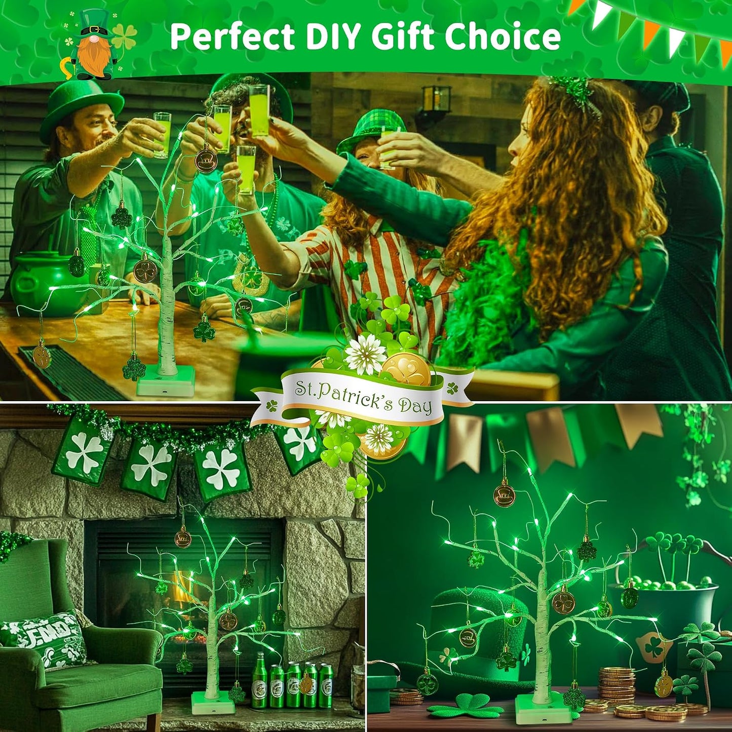 Lighted Mini Birch Tabletop Christmas Decorations Tree, Warm White | 2ft 24LED, Battery & USB with Timer, Artificial Mini Tree for Indoor Xmas Bedroom Wedding Holiday Home Party Decor