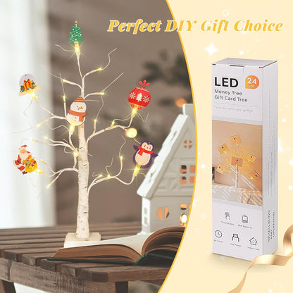 Lighted Mini Birch Tabletop Christmas Decorations Tree, Warm White | 2ft 24LED, Battery & USB with Timer, Artificial Mini Tree for Indoor Xmas Bedroom Wedding Holiday Home Party Decor