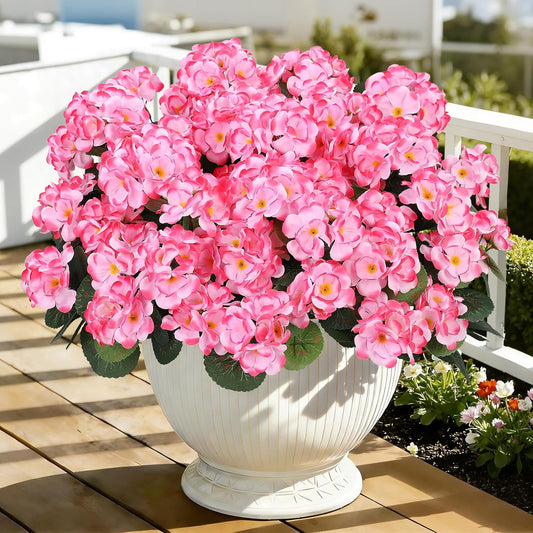 6 Pcs Artificial Geranium Silk Flowers for Outdoors Decor, Red | Lifelike geranium flowers, UV resistant, for vase planter garden patio balcony porch indoor outdoor spring summer home decor