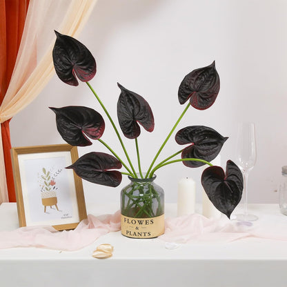 8PCS Burgundy Faux Anthurium Flowers 24.8’’ Real Touch Flowers Long Stem Artificial Anthurium for Vase Table Centerpiece Home Wedding Party Garden Spring Decoration(Burgundy)