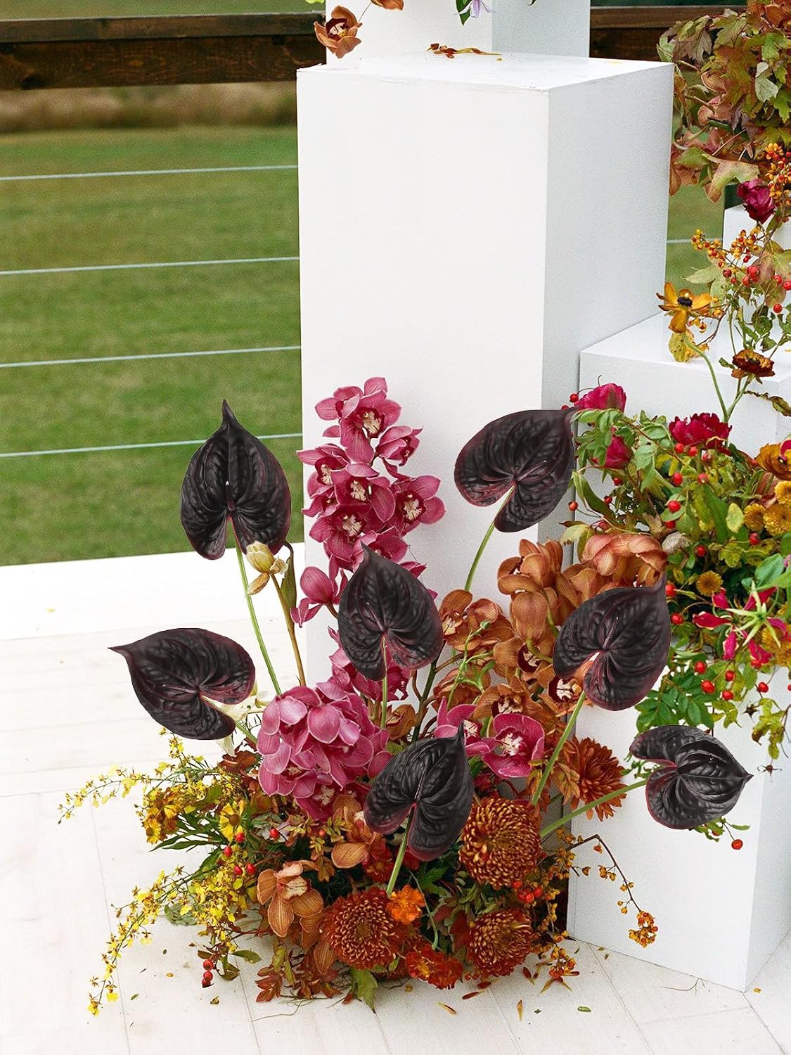 8PCS Burgundy Faux Anthurium Flowers 24.8’’ Real Touch Flowers Long Stem Artificial Anthurium for Vase Table Centerpiece Home Wedding Party Garden Spring Decoration(Burgundy)