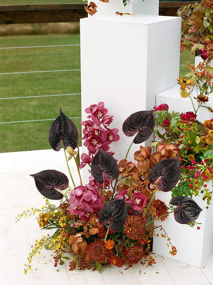 8PCS Burgundy Faux Anthurium Flowers 24.8’’ Real Touch Flowers Long Stem Artificial Anthurium for Vase Table Centerpiece Home Wedding Party Garden Spring Decoration(Burgundy)
