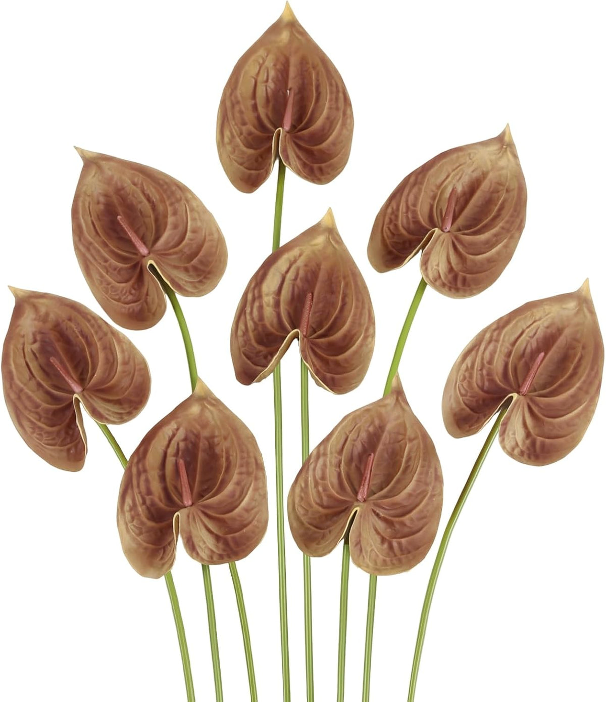 8PCS Burgundy Faux Anthurium Flowers 24.8’’ Real Touch Flowers Long Stem Artificial Anthurium for Vase Table Centerpiece Home Wedding Party Garden Spring Decoration(Burgundy)