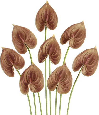 8PCS Burgundy Faux Anthurium Flowers 24.8’’ Real Touch Flowers Long Stem Artificial Anthurium for Vase Table Centerpiece Home Wedding Party Garden Spring Decoration(Burgundy)