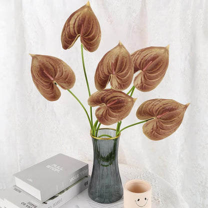 8PCS Burgundy Faux Anthurium Flowers 24.8’’ Real Touch Flowers Long Stem Artificial Anthurium for Vase Table Centerpiece Home Wedding Party Garden Spring Decoration(Burgundy)