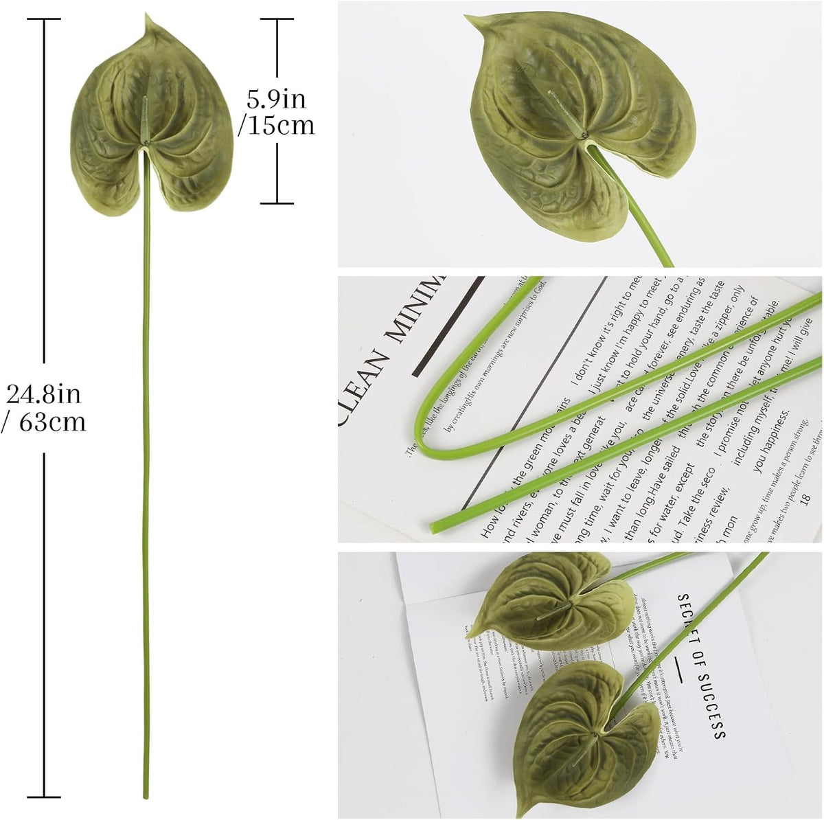 8PCS Burgundy Faux Anthurium Flowers 24.8’’ Real Touch Flowers Long Stem Artificial Anthurium for Vase Table Centerpiece Home Wedding Party Garden Spring Decoration(Burgundy)