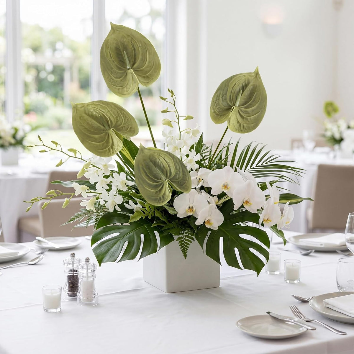 8PCS Burgundy Faux Anthurium Flowers 24.8’’ Real Touch Flowers Long Stem Artificial Anthurium for Vase Table Centerpiece Home Wedding Party Garden Spring Decoration(Burgundy)