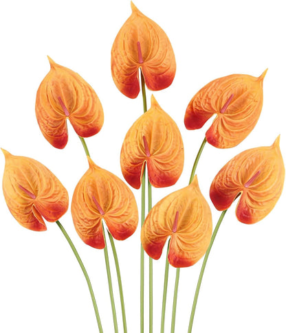 8PCS Burgundy Faux Anthurium Flowers 24.8’’ Real Touch Flowers Long Stem Artificial Anthurium for Vase Table Centerpiece Home Wedding Party Garden Spring Decoration(Burgundy)
