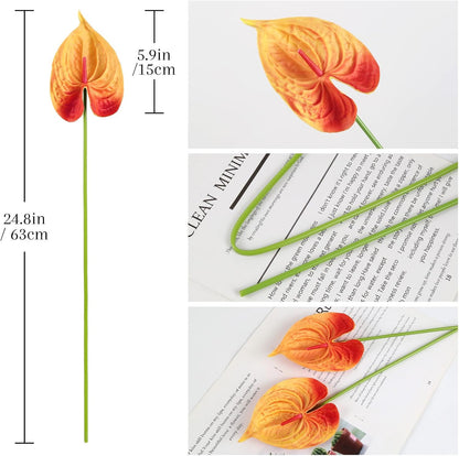 8PCS Burgundy Faux Anthurium Flowers 24.8’’ Real Touch Flowers Long Stem Artificial Anthurium for Vase Table Centerpiece Home Wedding Party Garden Spring Decoration(Burgundy)