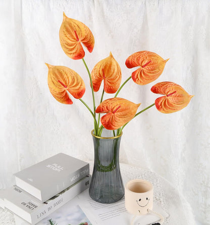 8PCS Burgundy Faux Anthurium Flowers 24.8’’ Real Touch Flowers Long Stem Artificial Anthurium for Vase Table Centerpiece Home Wedding Party Garden Spring Decoration(Burgundy)