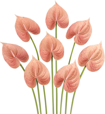 8PCS Burgundy Faux Anthurium Flowers 24.8’’ Real Touch Flowers Long Stem Artificial Anthurium for Vase Table Centerpiece Home Wedding Party Garden Spring Decoration(Burgundy)