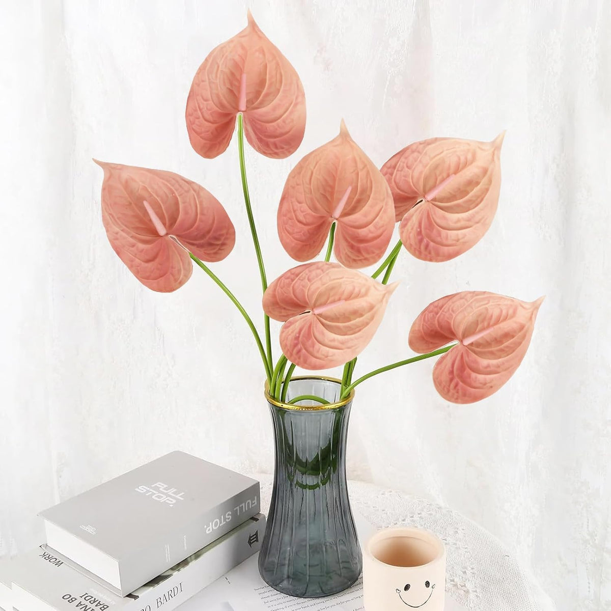8PCS Burgundy Faux Anthurium Flowers 24.8’’ Real Touch Flowers Long Stem Artificial Anthurium for Vase Table Centerpiece Home Wedding Party Garden Spring Decoration(Burgundy)