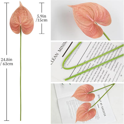 8PCS Burgundy Faux Anthurium Flowers 24.8’’ Real Touch Flowers Long Stem Artificial Anthurium for Vase Table Centerpiece Home Wedding Party Garden Spring Decoration(Burgundy)