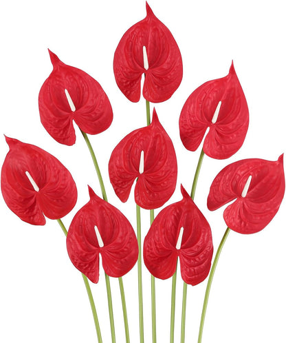 8PCS Burgundy Faux Anthurium Flowers 24.8’’ Real Touch Flowers Long Stem Artificial Anthurium for Vase Table Centerpiece Home Wedding Party Garden Spring Decoration(Burgundy)