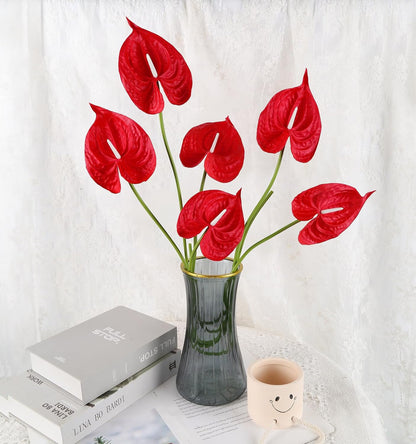 8PCS Burgundy Faux Anthurium Flowers 24.8’’ Real Touch Flowers Long Stem Artificial Anthurium for Vase Table Centerpiece Home Wedding Party Garden Spring Decoration(Burgundy)