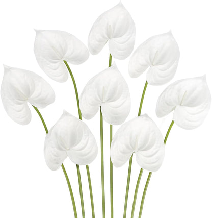 8PCS Burgundy Faux Anthurium Flowers 24.8’’ Real Touch Flowers Long Stem Artificial Anthurium for Vase Table Centerpiece Home Wedding Party Garden Spring Decoration(Burgundy)