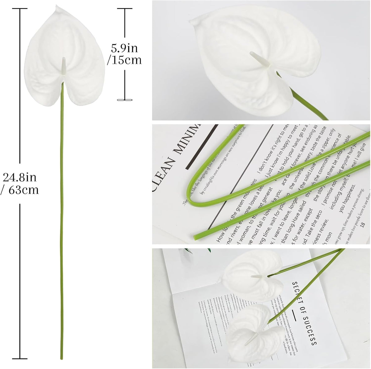 8PCS Burgundy Faux Anthurium Flowers 24.8’’ Real Touch Flowers Long Stem Artificial Anthurium for Vase Table Centerpiece Home Wedding Party Garden Spring Decoration(Burgundy)