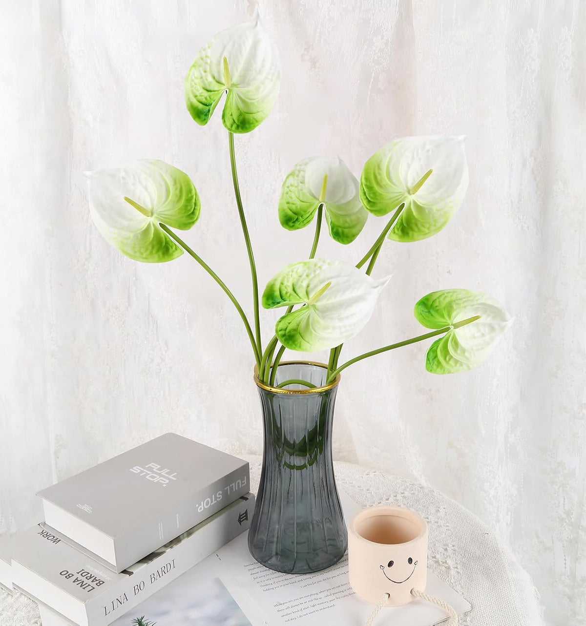 8PCS Burgundy Faux Anthurium Flowers 24.8’’ Real Touch Flowers Long Stem Artificial Anthurium for Vase Table Centerpiece Home Wedding Party Garden Spring Decoration(Burgundy)