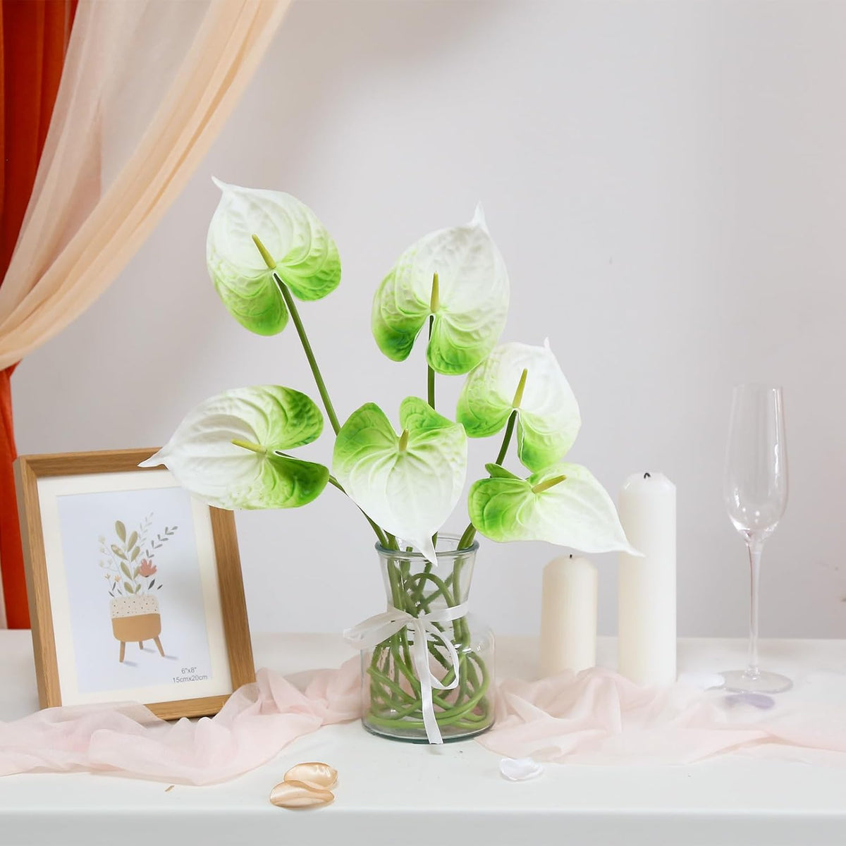 8PCS Burgundy Faux Anthurium Flowers 24.8’’ Real Touch Flowers Long Stem Artificial Anthurium for Vase Table Centerpiece Home Wedding Party Garden Spring Decoration(Burgundy)