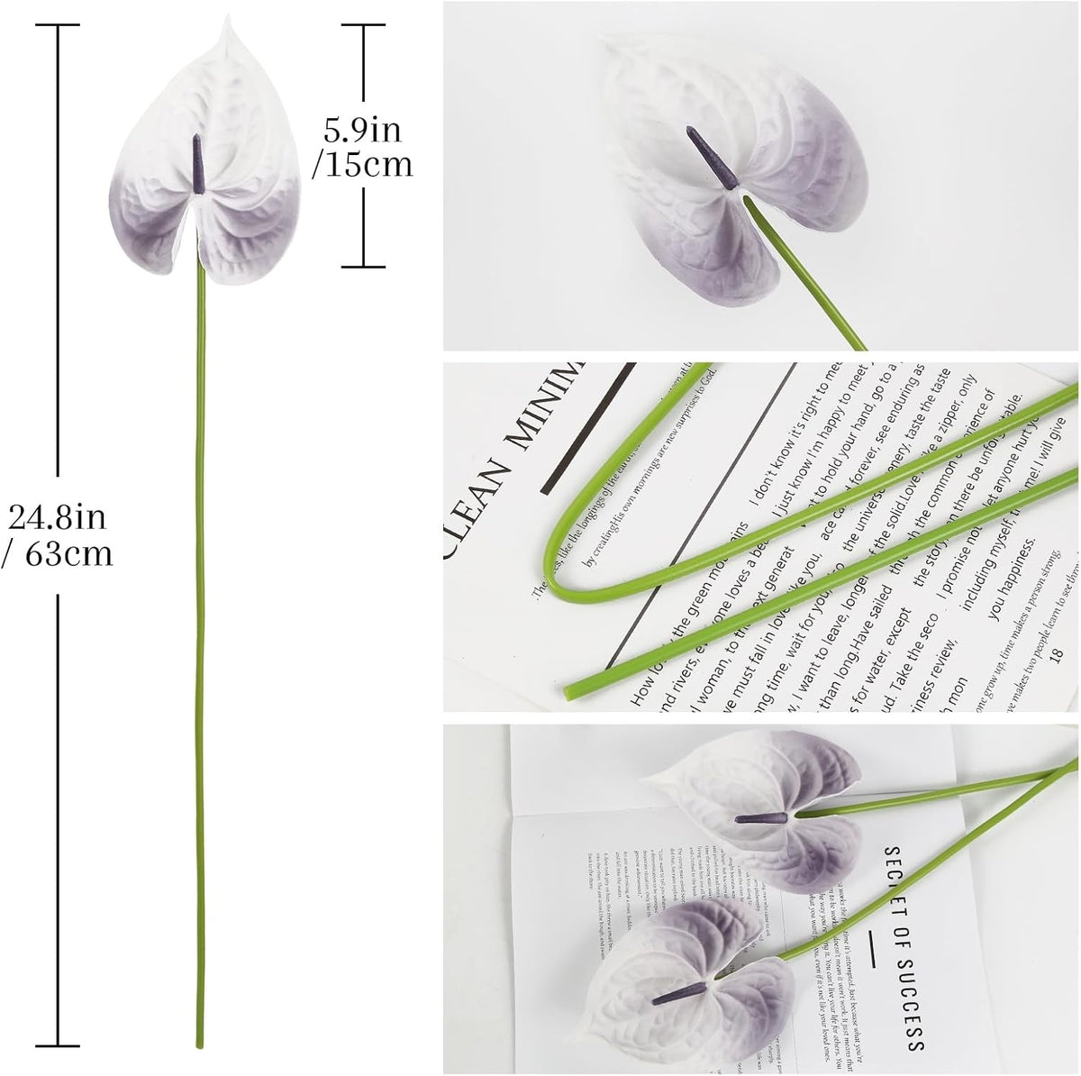 8PCS Burgundy Faux Anthurium Flowers 24.8’’ Real Touch Flowers Long Stem Artificial Anthurium for Vase Table Centerpiece Home Wedding Party Garden Spring Decoration(Burgundy)