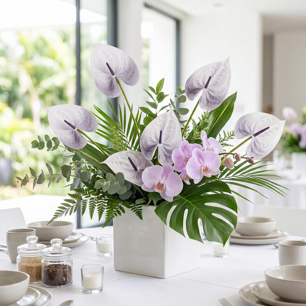 8PCS Burgundy Faux Anthurium Flowers 24.8’’ Real Touch Flowers Long Stem Artificial Anthurium for Vase Table Centerpiece Home Wedding Party Garden Spring Decoration(Burgundy)
