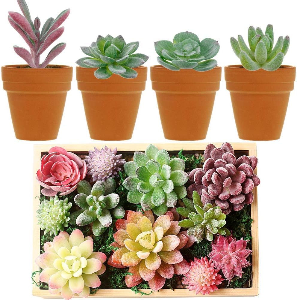 Artificial Succulents, 16 Pack Fake Succulents Plants Artificial Small Fake Plants Faux Succulents Unpotted for Lotus Landscape Decorative Garden Arrangement Decor